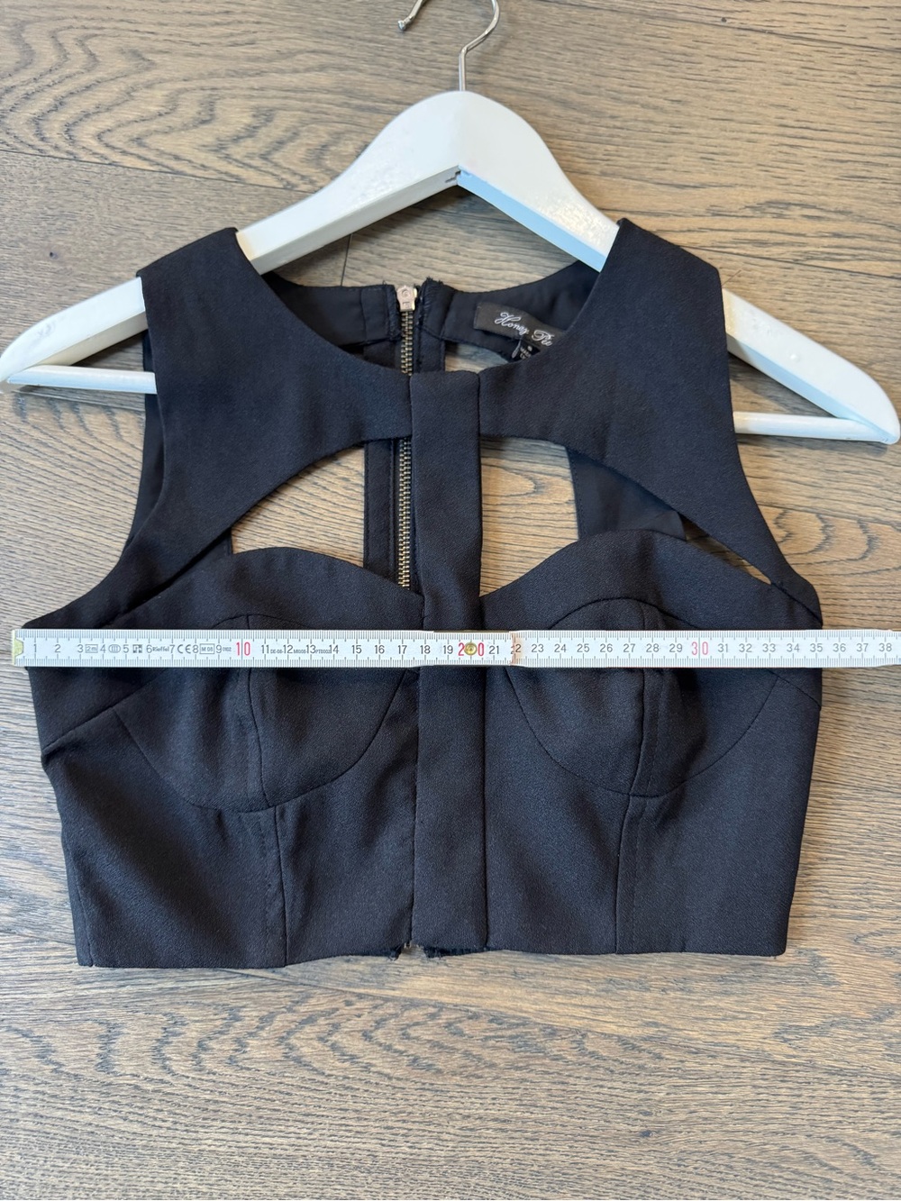 Black Cutout Crop Top with Bustier and Back Zip- Size S